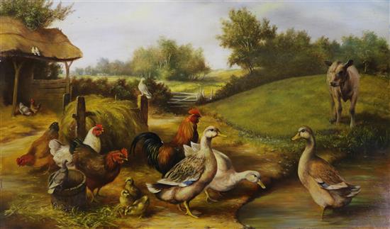 Manner of William J Webbe, oil on panel, The Watering Hole, monogrammed, 28 x 46cm